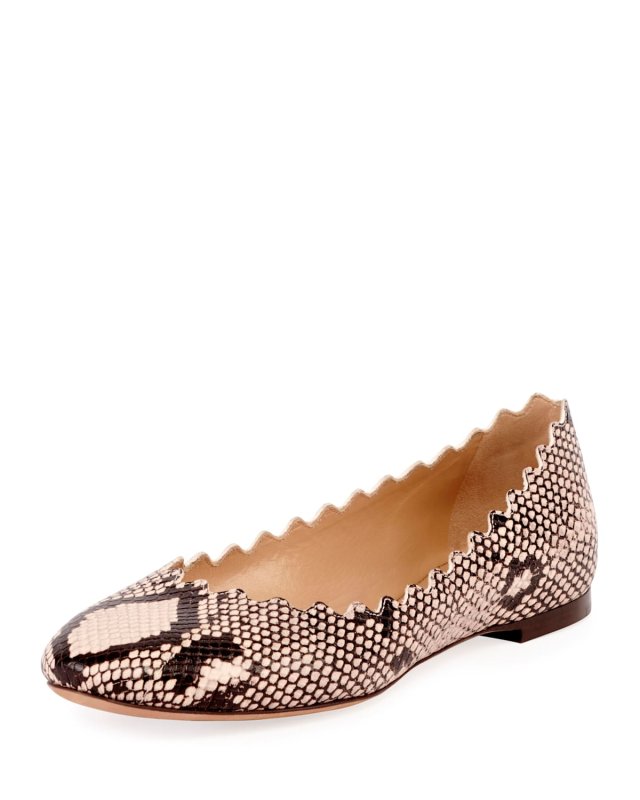 Lauren Scalloped Snake-Print Ballet Flats